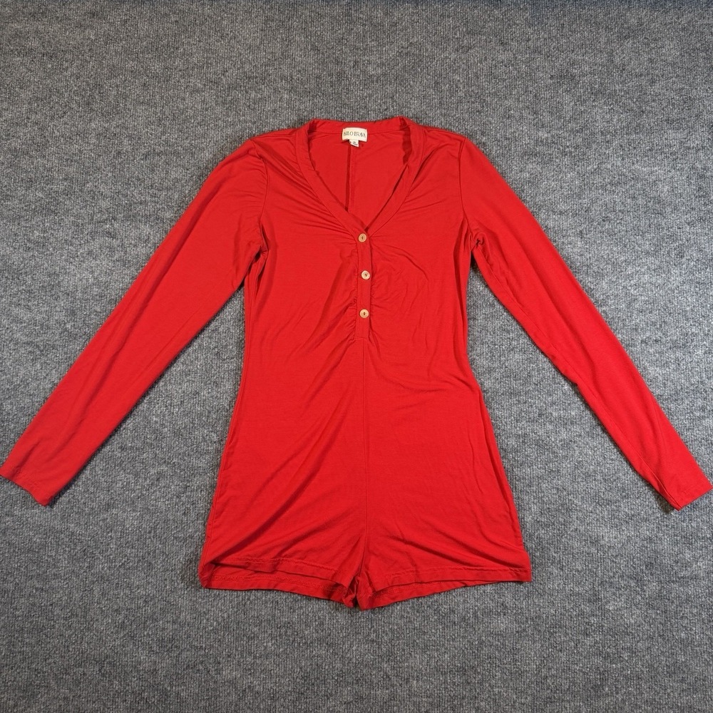 Kilo Brava Womens Small‎ Modal Short Romper Long Sleeve Henley Classic Red